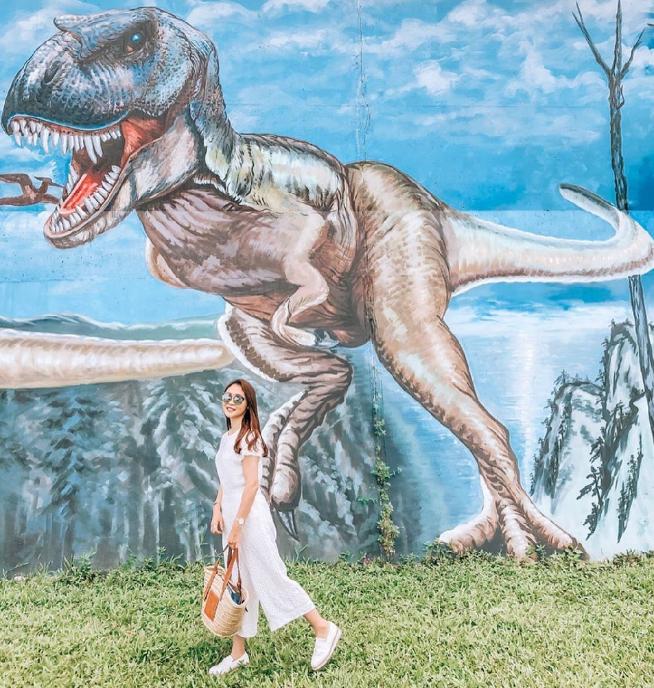 華中橋恐龍園區：恐龍迷注意！華中橋恐龍園區位於河濱自行車道旁的華中橋下，除了牆壁上有3D立體恐龍彩繪還有許多恐龍造型裝置藝術、 還有超可愛恐龍蛋，最特別的是還有吉普車，整個公園超像侏儸紀公園，恐龍公園為全國唯一河濱自行車道3D彩繪。