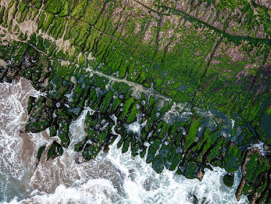 新北老梅綠石槽：在每年的03月至05月份是北海岸老梅綠石槽最美的季節也是春季的限定景色，而且今年的老梅綠石槽提前轉綠了， 目前有四分之一了如果要等到全部轉綠的話要再等等，石門老梅里的綠石槽海岸，是大屯火山爆發後遺留海岸邊的火山礁岩， 經波浪長期沖刷、質地鬆軟部分被侵蝕，留下堅硬部分形成排列整齊的石槽，又稱為潮溝或海蝕溝。