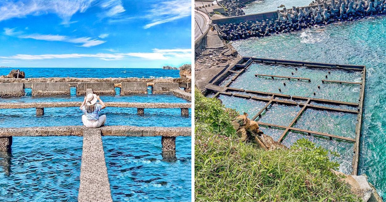 新北野柳九孔池:野柳九孔池位於新北萬里,這裡是最近的新秘境位於駱駝峰附近,不用到澎湖在這就能看到九孔池,這裡是一個廢棄的九孔養殖場, 在九孔池旁還有壯麗的岩石及蔚藍海景,不過來到這的旅客拍照時也要小心注意自身安全。